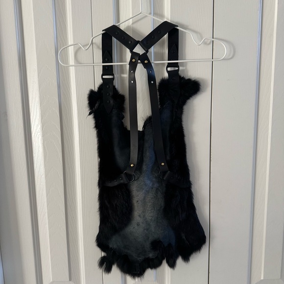 Artist made Real Leather & Rabbit Halter Top - Picture 2 of 6